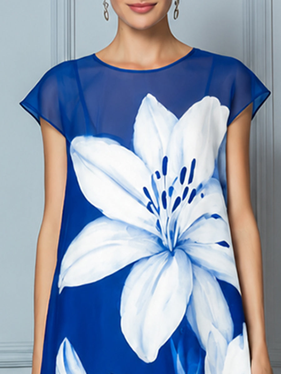 Ethereal Lily Print Mesh Maxi Dress