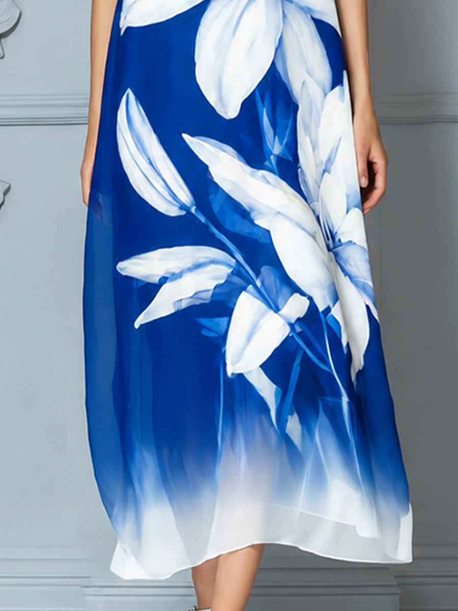 Ethereal Lily Print Mesh Maxi Dress