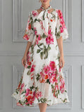 Romantic Watercolor Floral Midi Dress