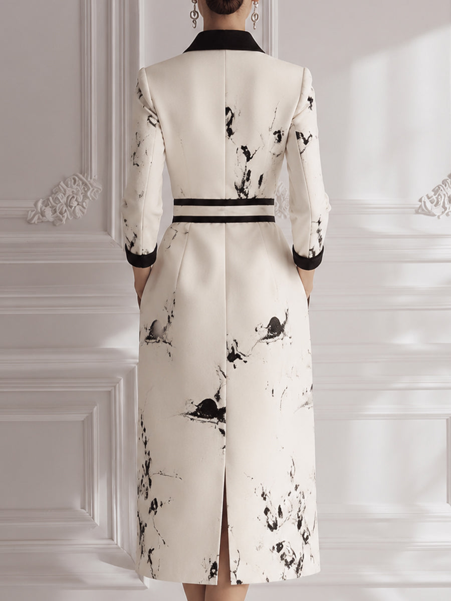 Abstract Print Belted Shirt Midi Dress