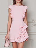 Blush Pink Asymmetrical Ruffle Woven Mini Dress