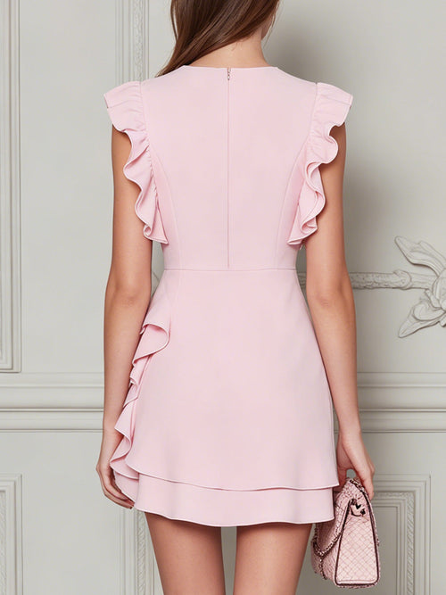 Blush Pink Asymmetrical Ruffle Woven Mini Dress
