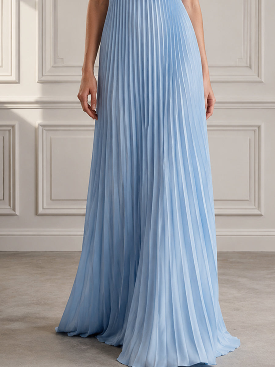 Pleated Halter Neck Bow Maxi Dress