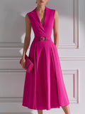 Tailored Lapel Belted Midi Dress