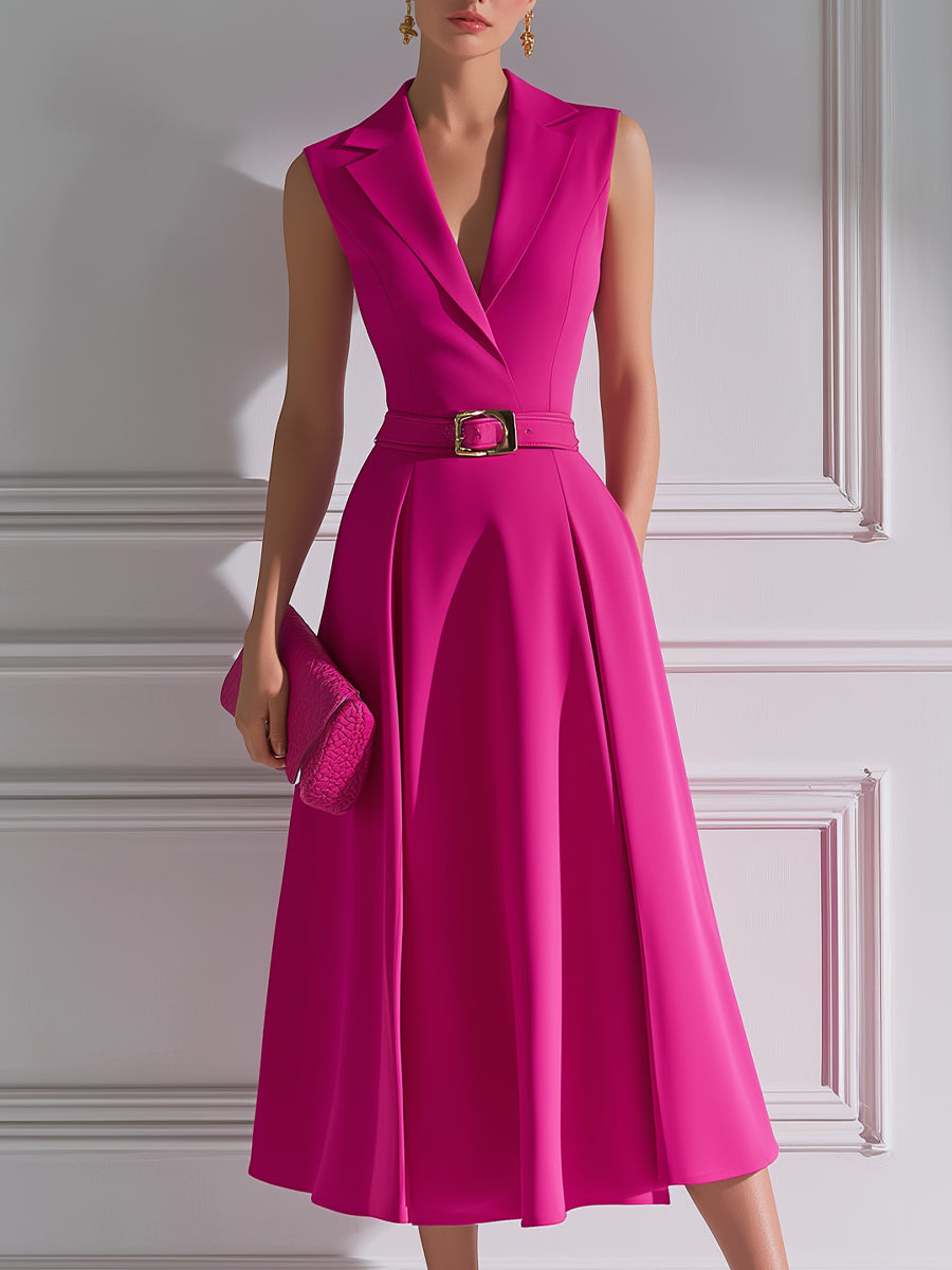 Tailored Lapel Belted Midi Dress
