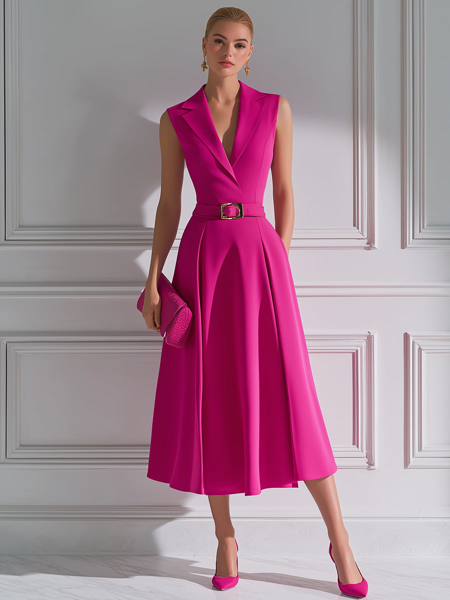 Tailored Lapel Belted Midi Dress