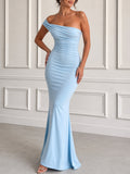 Elegant One-Shoulder Ruched Mermaid Maxi Dress