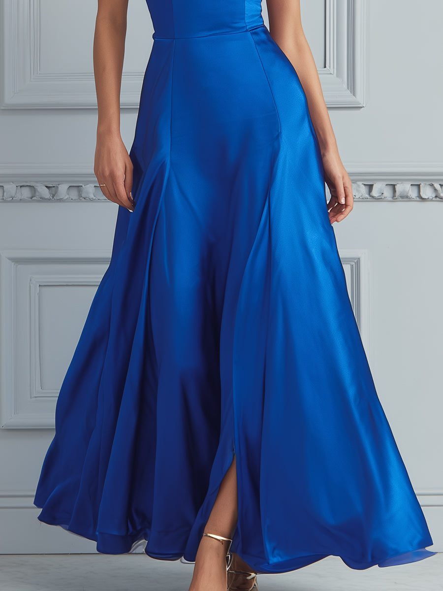 Elegant Halter Neck Satin Maxi Dress