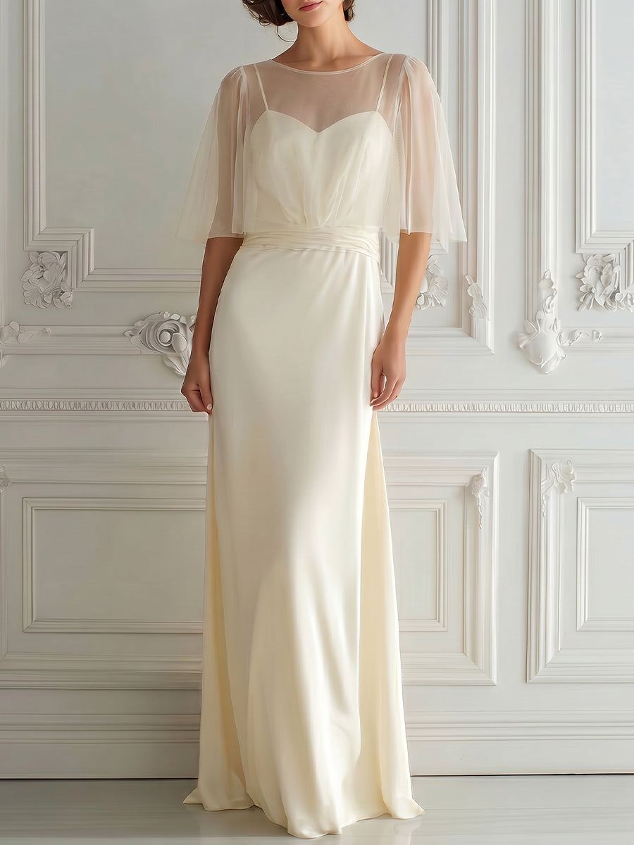 Elegant Sheer Cape Sleeve Maxi Dress