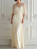 Elegant Sheer Cape Sleeve Maxi Dress
