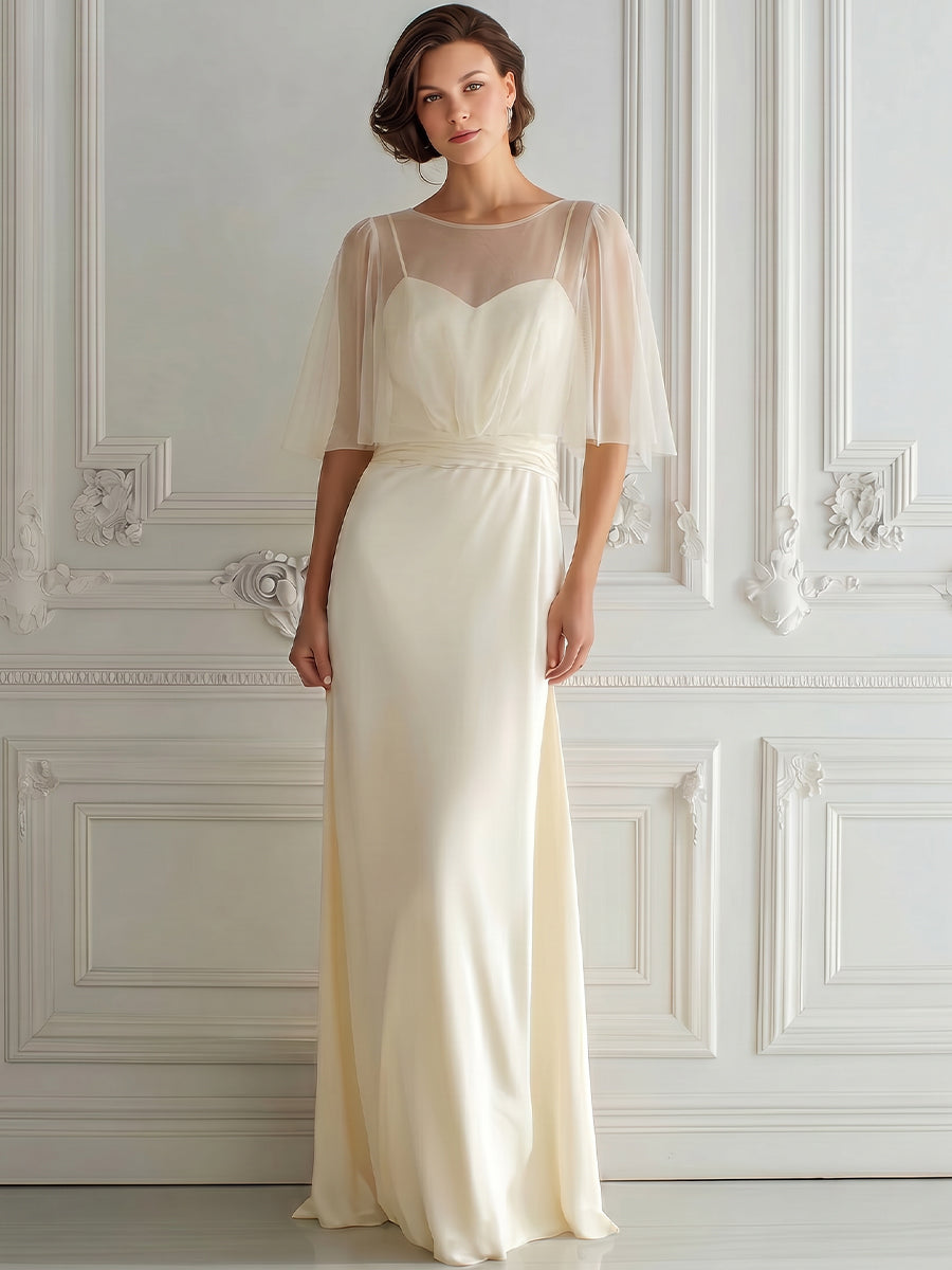 Elegant Sheer Cape Sleeve Maxi Dress