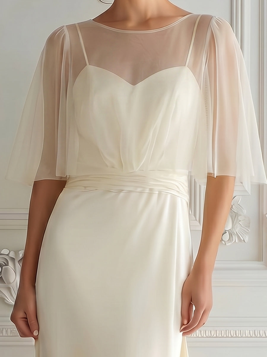 Elegant Sheer Cape Sleeve Maxi Dress