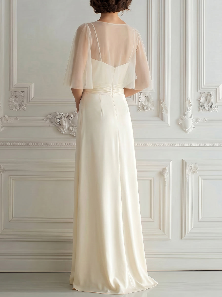 Elegant Sheer Cape Sleeve Maxi Dress