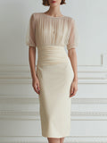 Elegant Sheer Pleated Waist Midi Dress