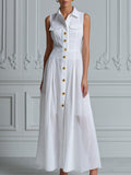 Elegant Sleeveless Button-Front Shirt Maxi Dress