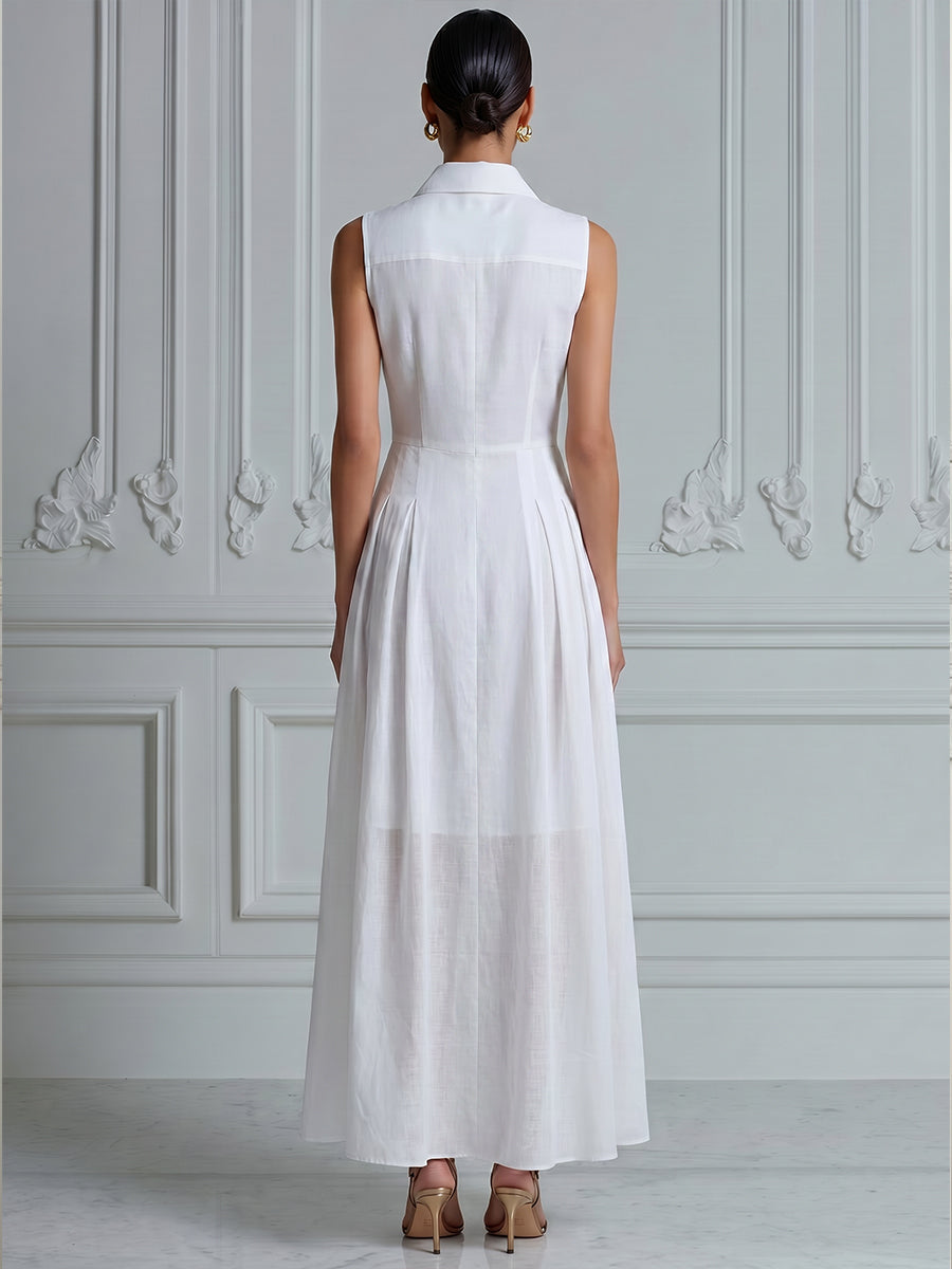 Elegant Sleeveless Button-Front Shirt Maxi Dress