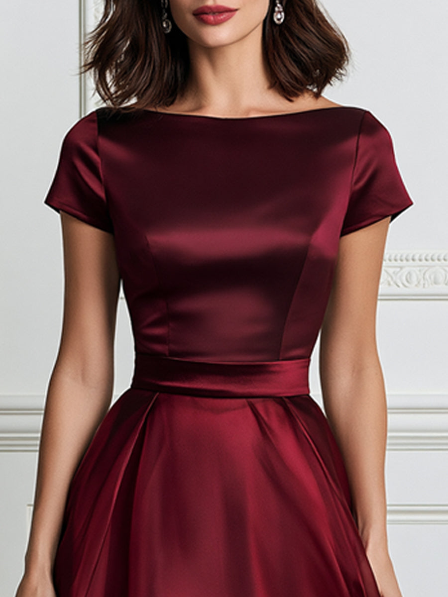 Elegant Satin Sheer Organza Overlay Midi Dress