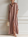 Elegant Striped Single-breasted Straight-cut Maxi Dress