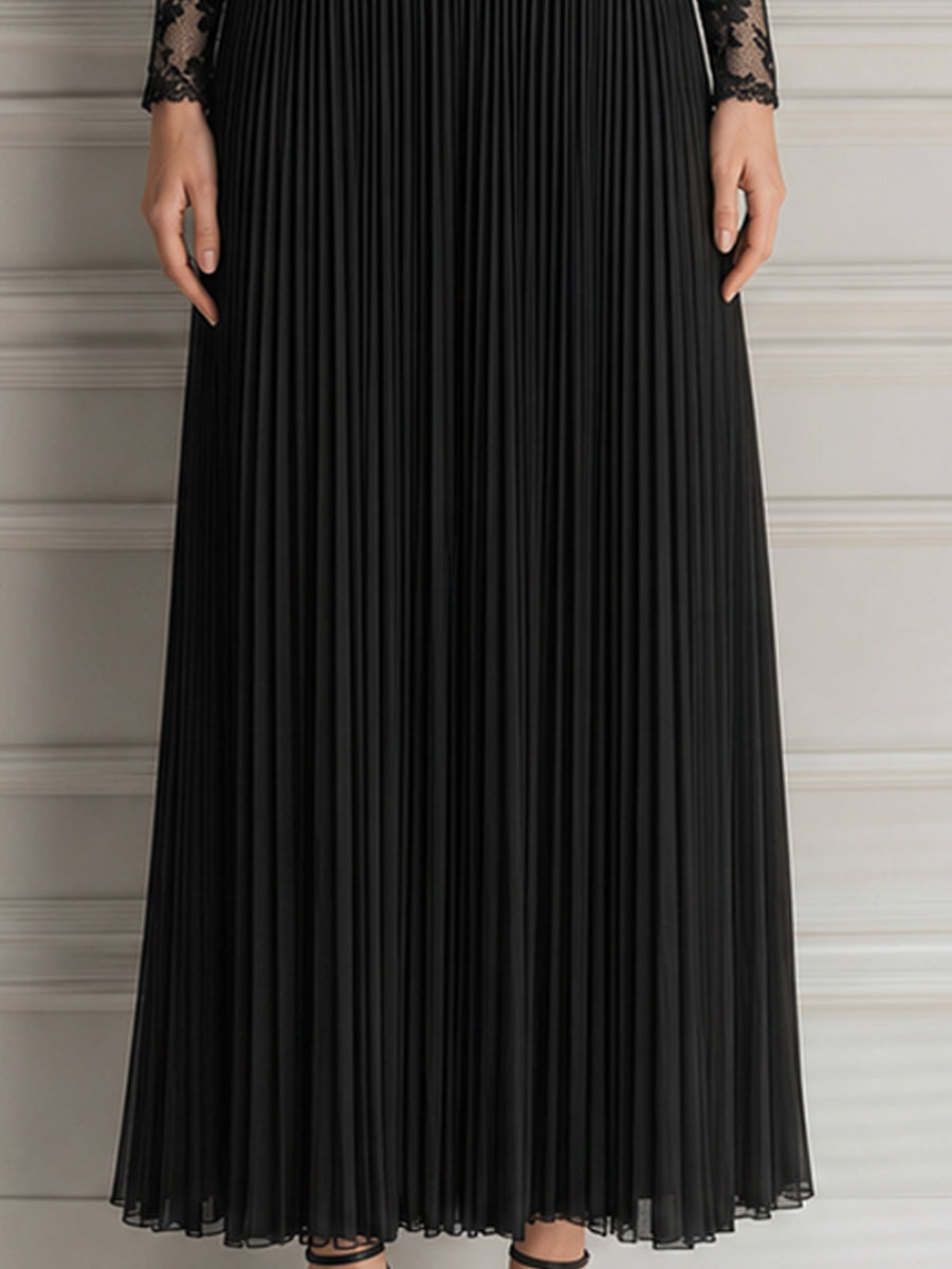 Elegant Floral Lace Pleated Chiffon Maxi Evening Dress