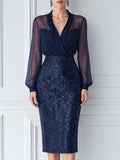 Sheer Chiffon Blouse & Sequin Midi Skirt Two-Piece Set