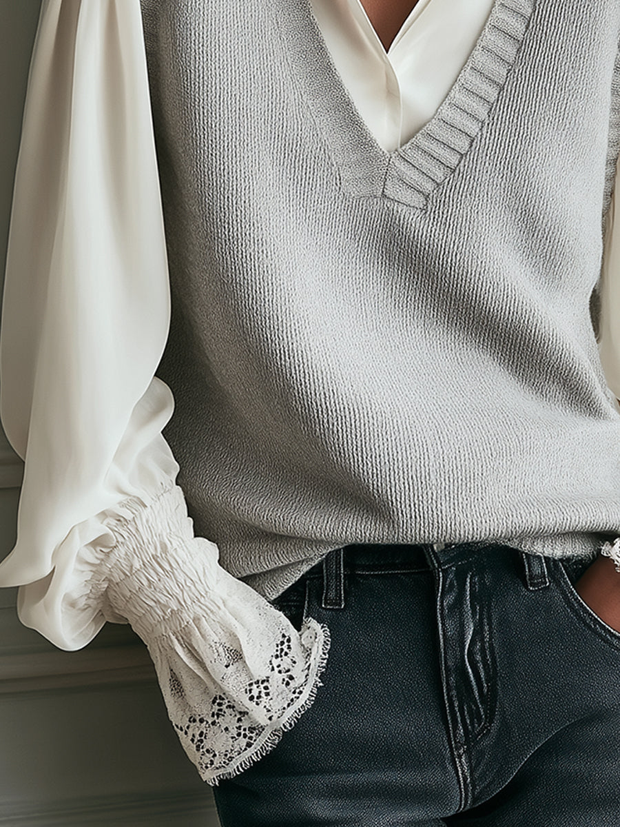 Stylish Minimalist V-neck Straight-cut Knit Vest