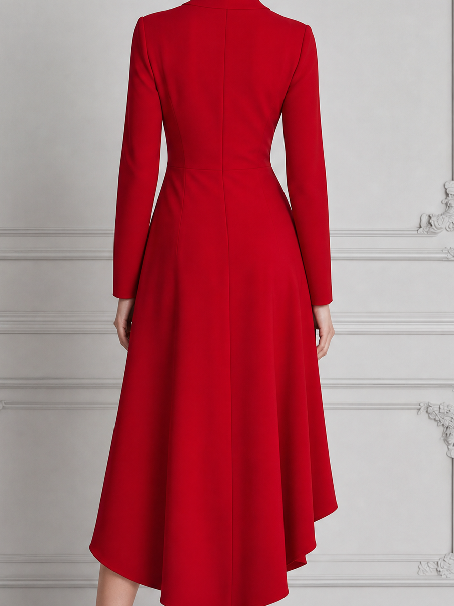 Red Dress Fall Wedding Guest Dress Draped Wrap High Low Midi Dress