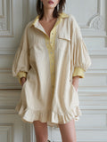 French-style Cotton Puff-sleeve Mini Dress With A Ruffled Hem