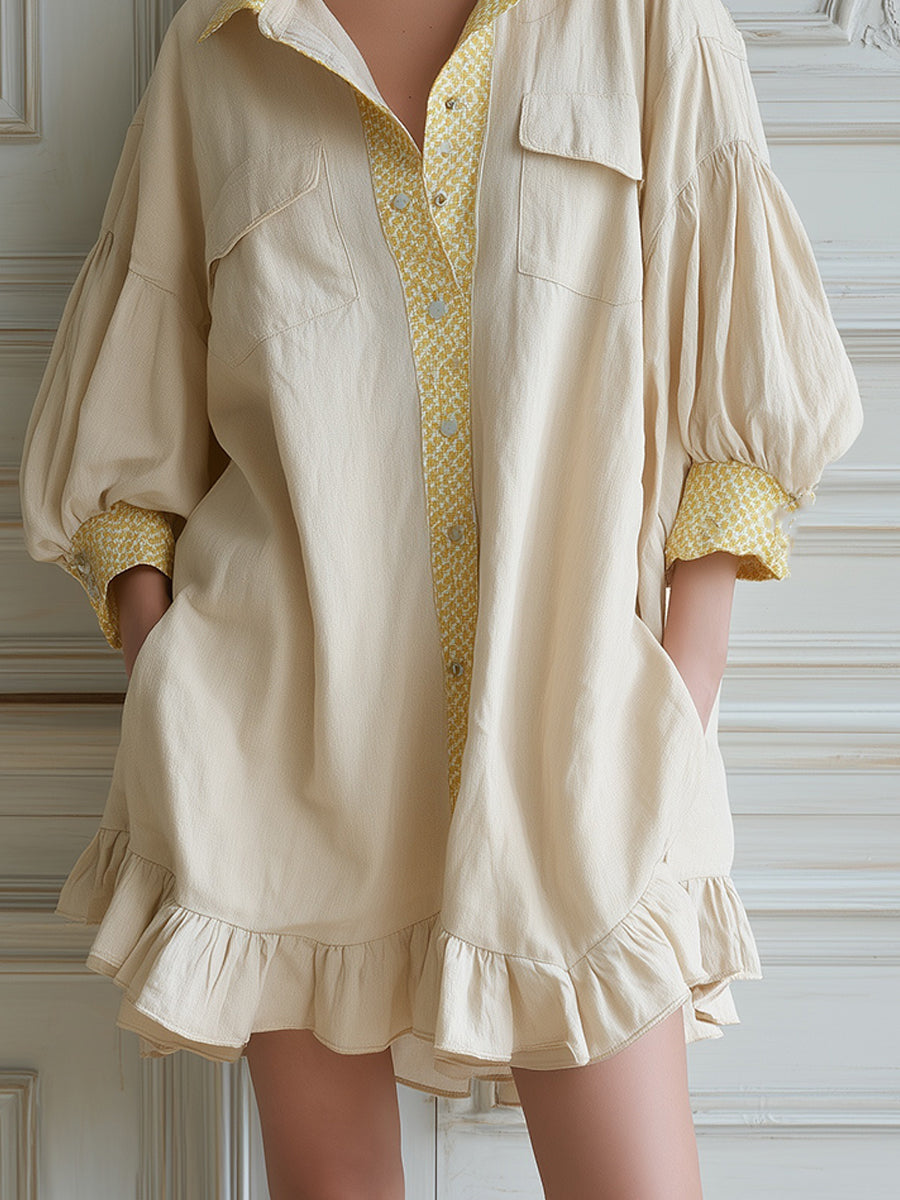 French-style Cotton Puff-sleeve Mini Dress With A Ruffled Hem