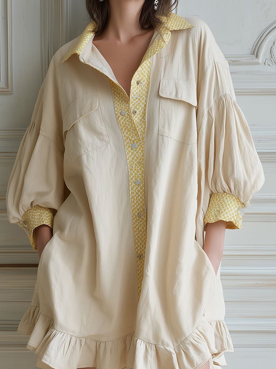 French-style Cotton Puff-sleeve Mini Dress With A Ruffled Hem