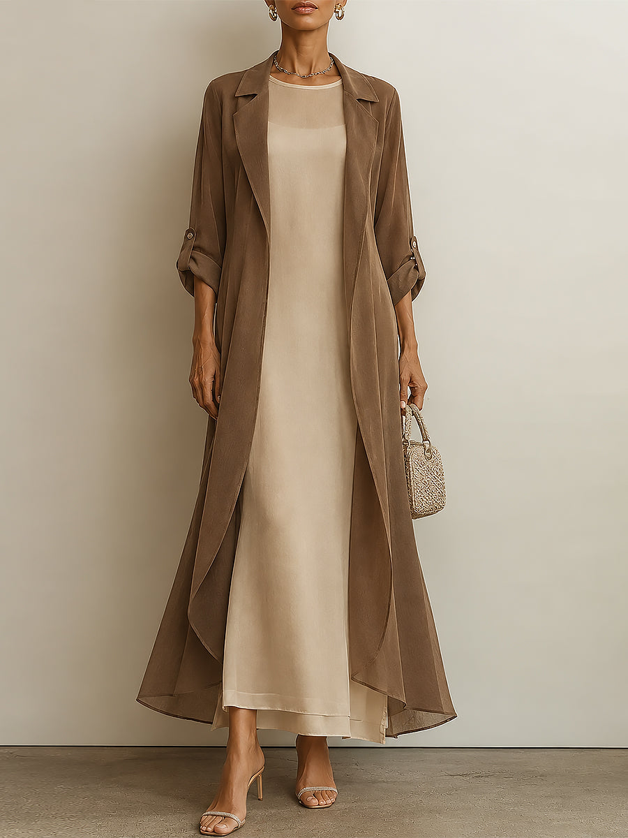 French-style Elegant A-line Midi Blouse With A Classic Collar