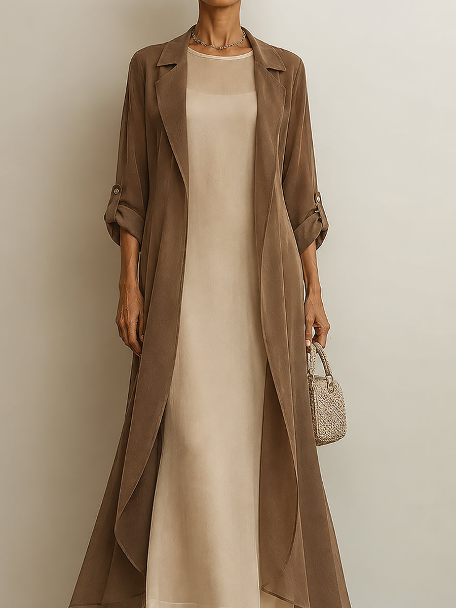 French-style Elegant A-line Midi Blouse With A Classic Collar