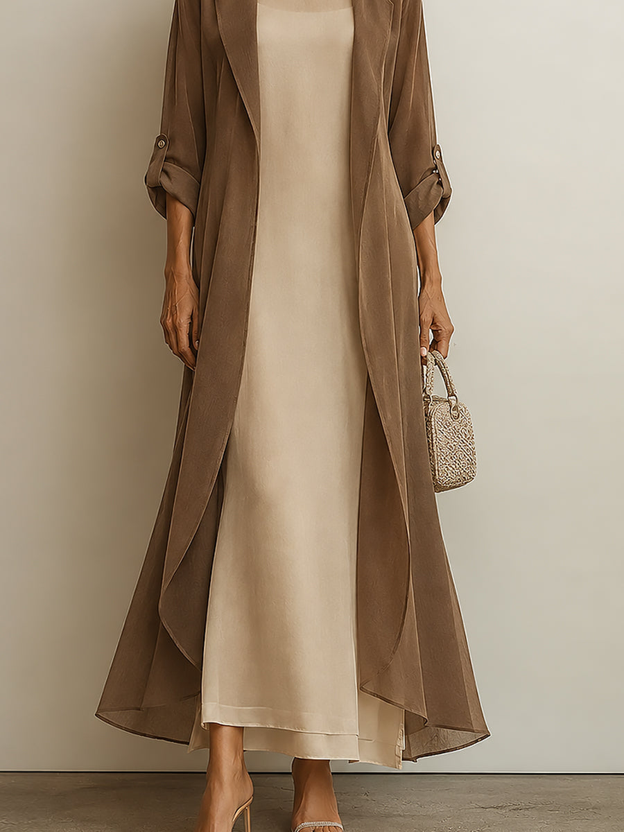 French-style Elegant A-line Midi Blouse With A Classic Collar