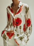 Women's Poppy Floral Print Long Sleeve Button-Up Blouse