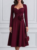 Elegant Sweetheart Neckline 3D Rose A-Line Midi Dress