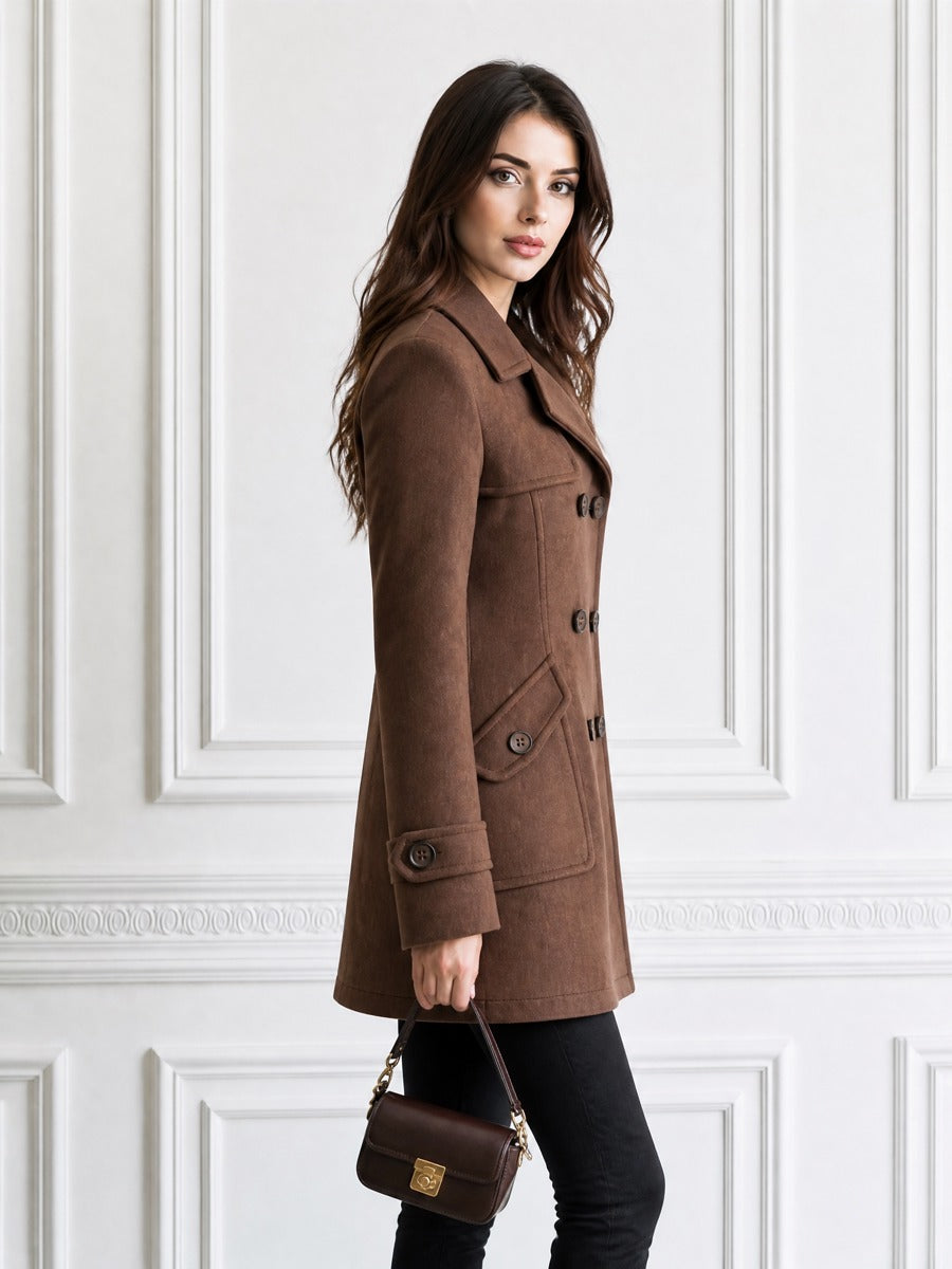 Double-Breasted Wool Blend Mid-Length Overcoat