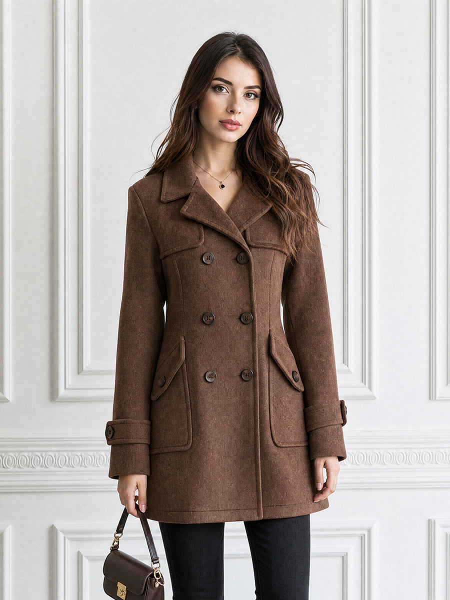 Double-Breasted Wool Blend Mid-Length Overcoat