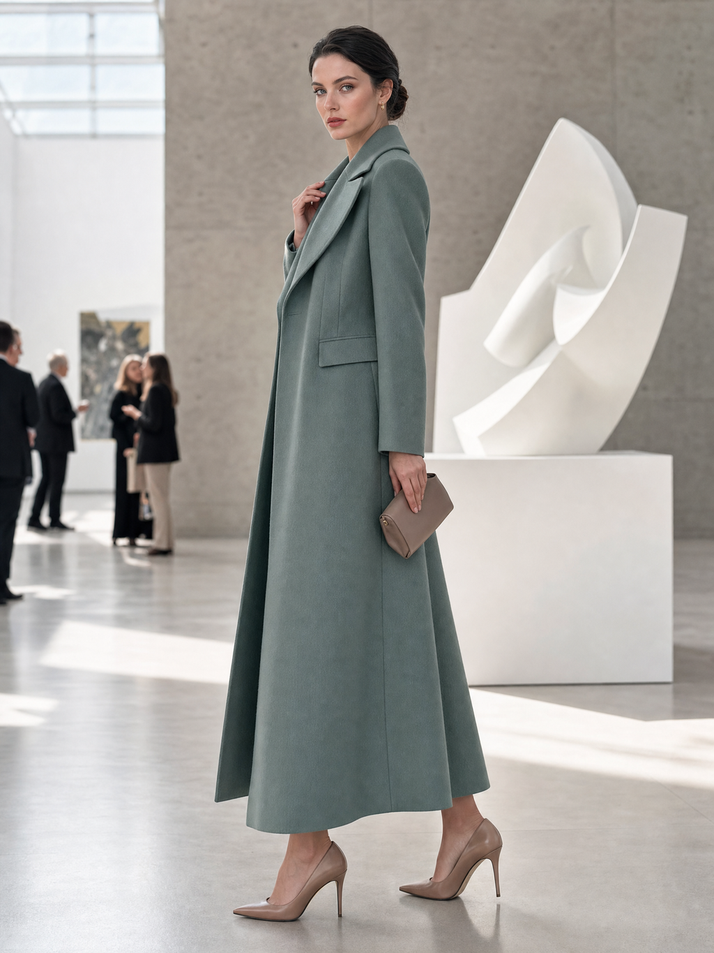 Peak-Lapel Longline Coat & Sleeveless Sheath Midi Dress Two-Piece Set
