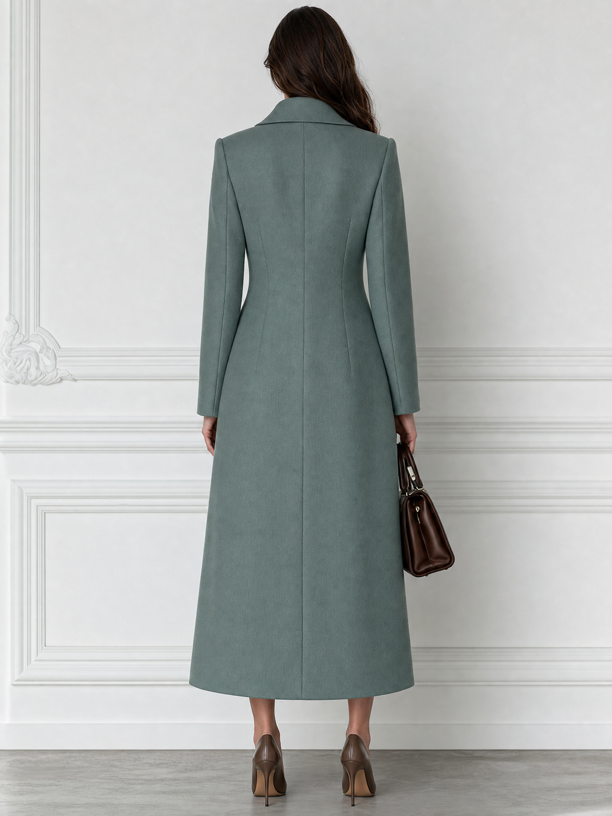 Peak-Lapel Longline Coat & Sleeveless Sheath Midi Dress Two-Piece Set