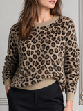 Leopard Print Fuzzy Crew-Neck Knit Sweater