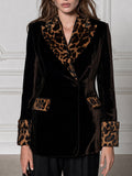 Velvet Blazer With Leopard Fur Collar And Cuffs
