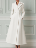 Ivory Notched Lapel Fabric Button Wrap A-Line Maxi Coat