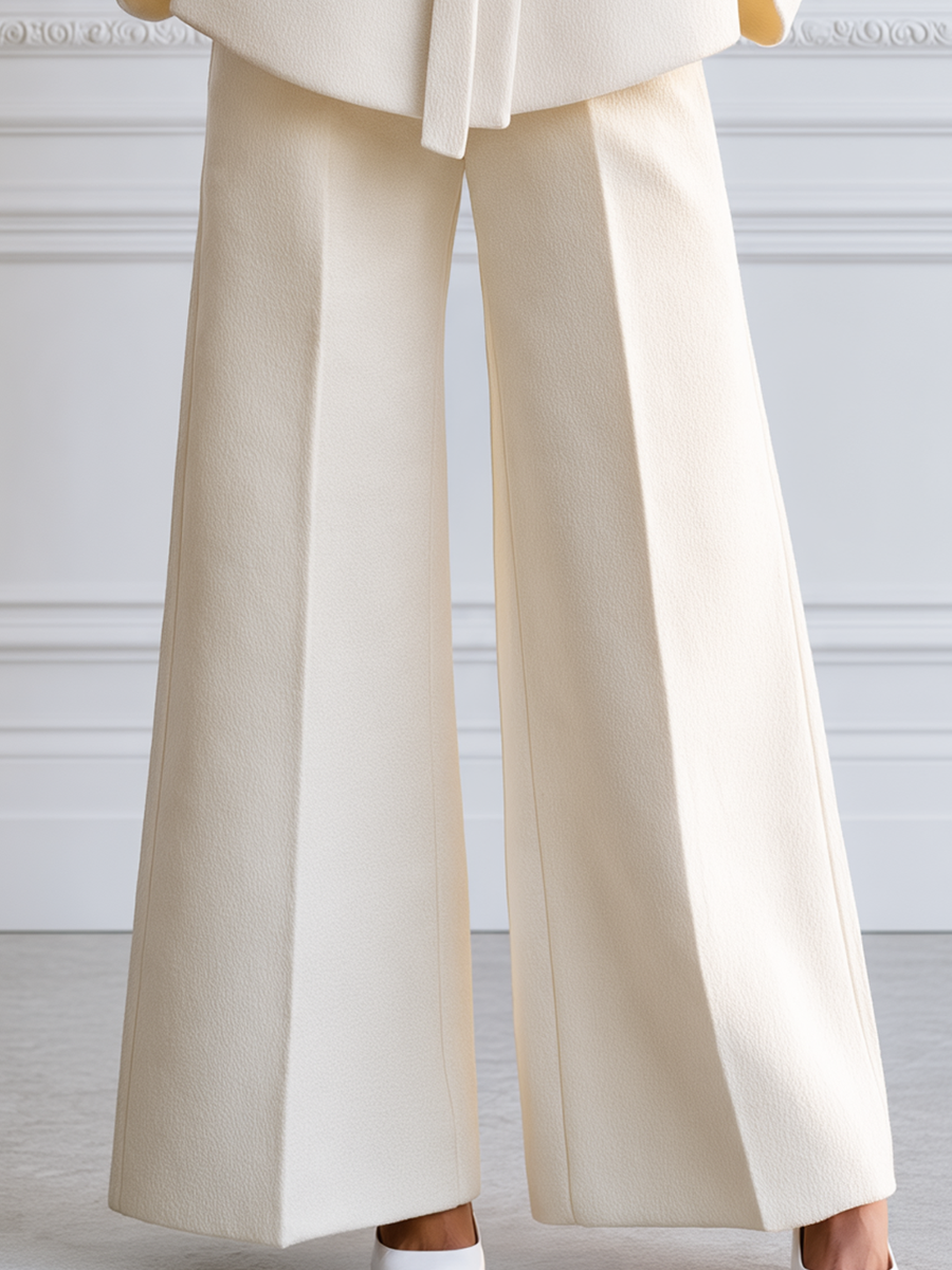 Shawl Collar Belted Wrap Blazer & Wide-Leg Trouser Suit Set