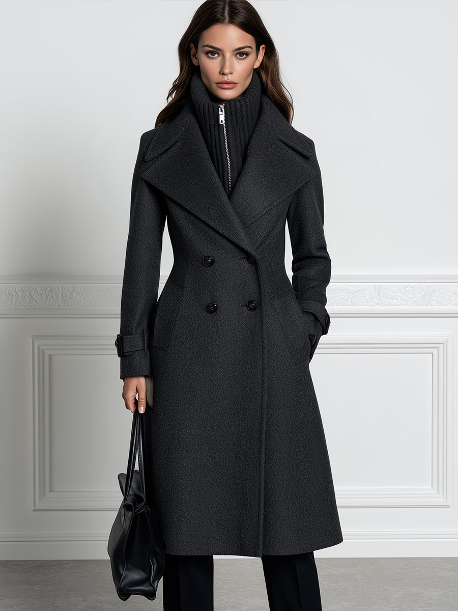 Oversized Peak Lapel Double-Breasted Longline Wool Coat