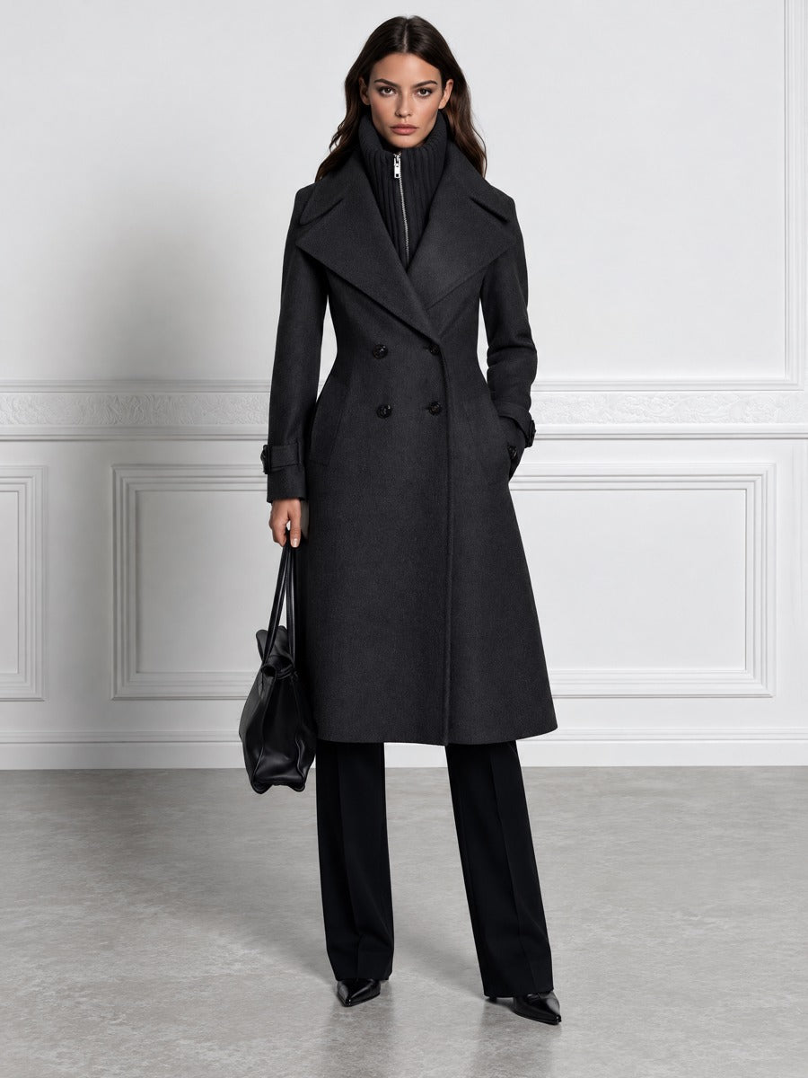 Oversized Peak Lapel Double-Breasted Longline Wool Coat