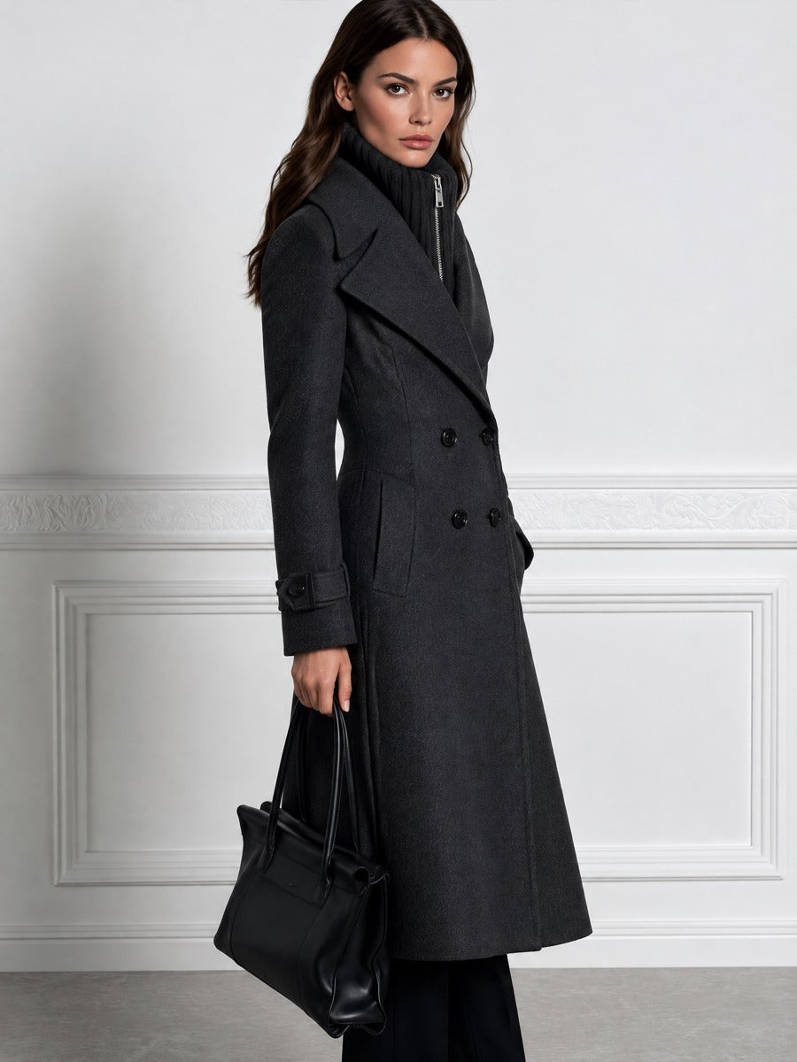 Oversized Peak Lapel Double-Breasted Longline Wool Coat