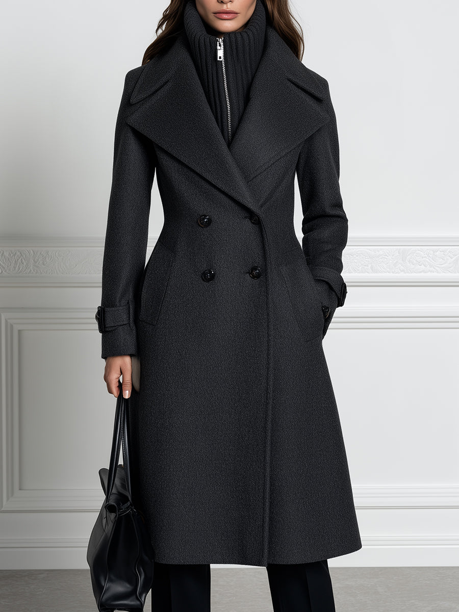 Oversized Peak Lapel Double-Breasted Longline Wool Coat