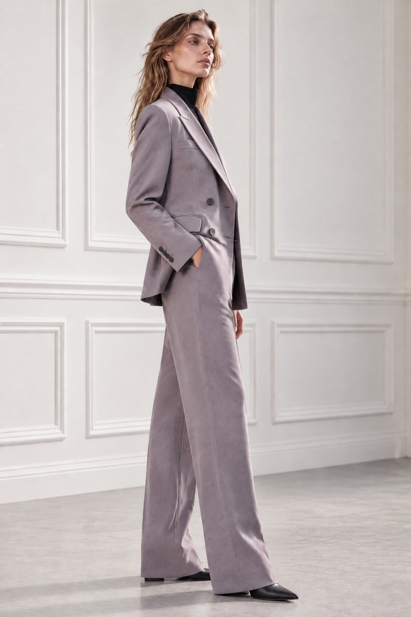 Peak Lapel Double-Breasted Blazer And Wide-Leg Trouser Suit Se