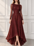 Shimmer Long Sleeve High-Low Evening Gown