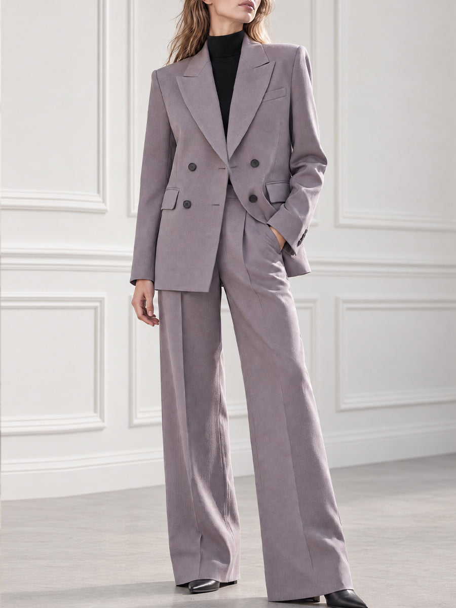 Peak Lapel Double-Breasted Blazer And Wide-Leg Trouser Suit Se