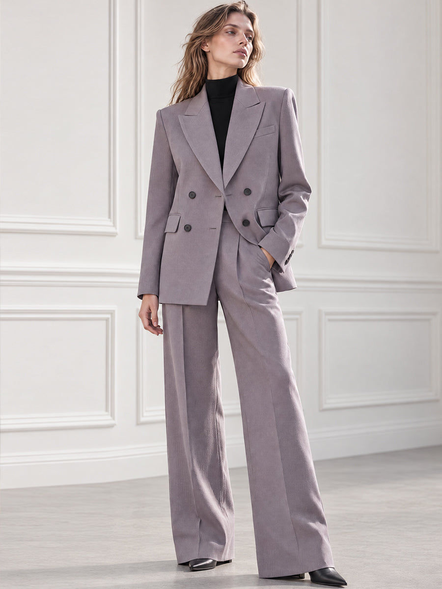 Peak Lapel Double-Breasted Blazer And Wide-Leg Trouser Suit Se